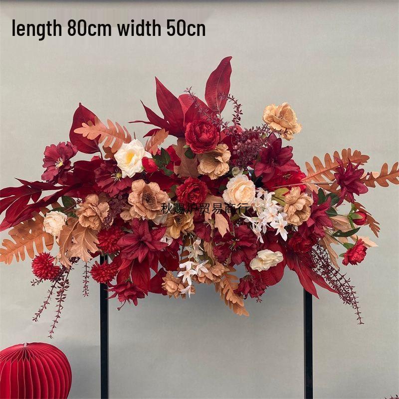 Red Chinese Engagement Wedding Floor Arrangement - Aisle and Stage Silk Flower Decoration