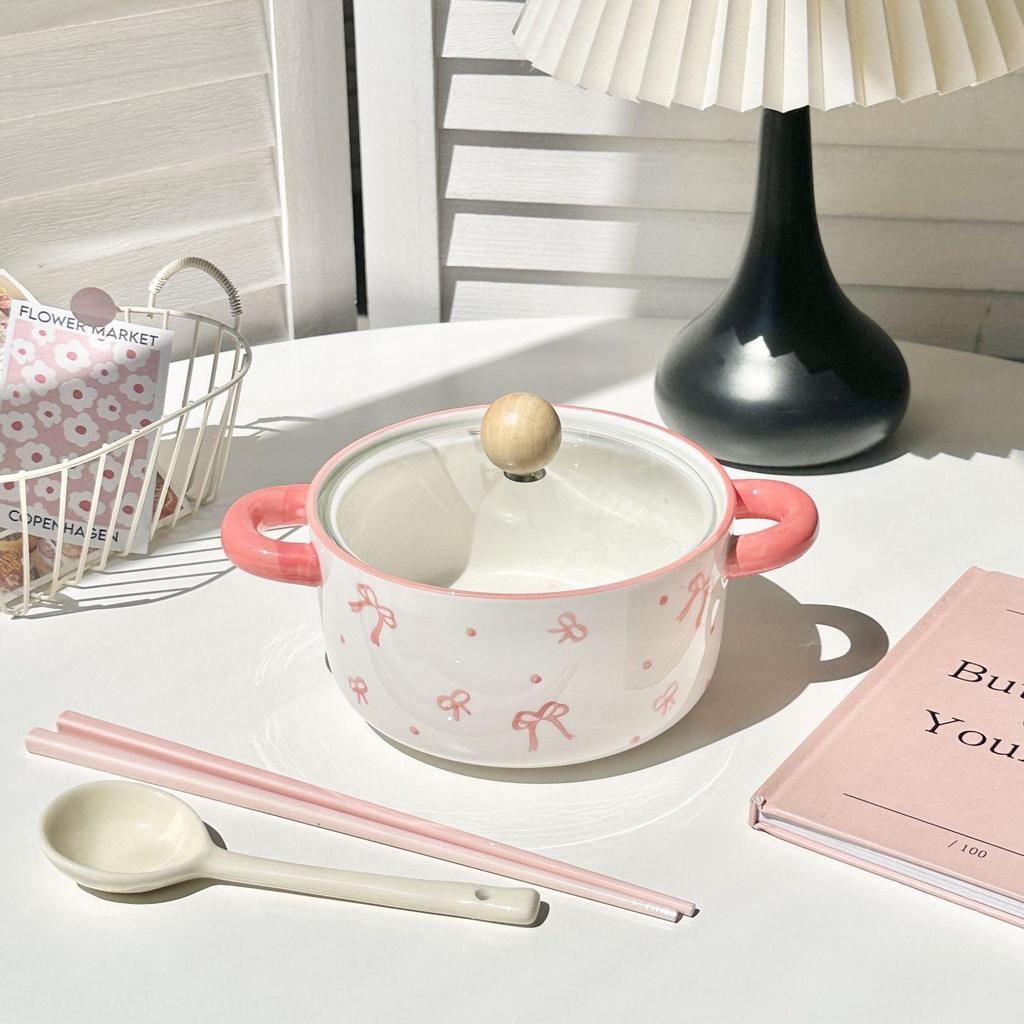 Large Capacity Bow Tie Noodle Bowl for Students