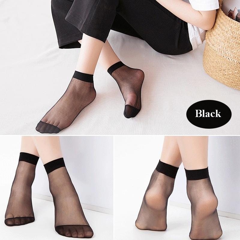 10Pairs Solid Color Socks Women Sexy Elastic Silky Transparent Thin Short Stockings Ladies Casual Ankle Socks