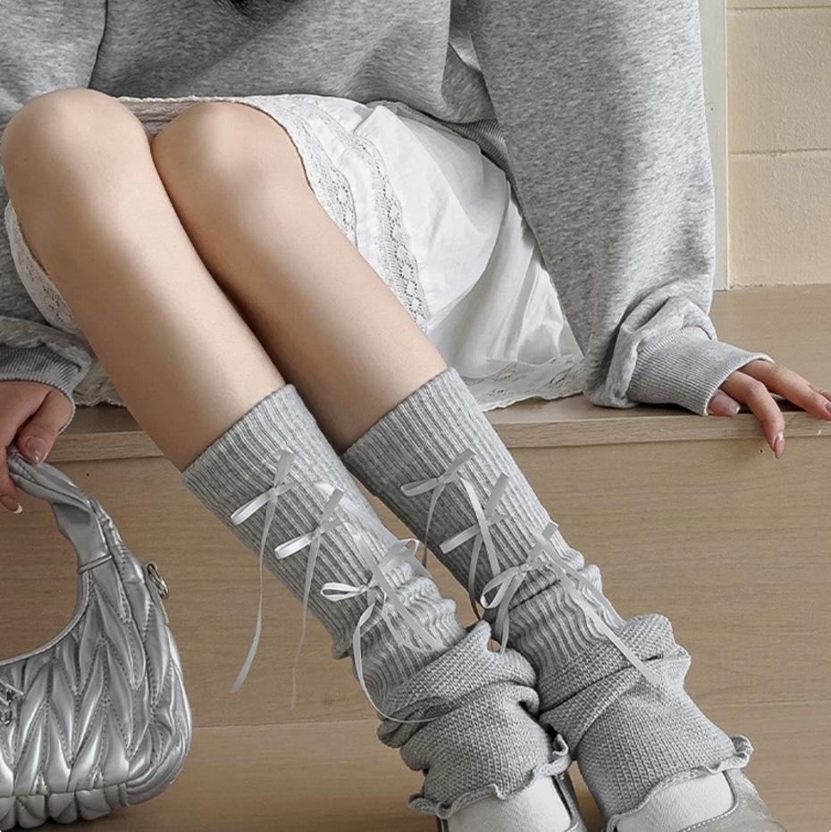 Leg Warmers Breathable Y2k Bow Lace Socks Warm Foot Cover Soft Thermal Stacking Ankle Socks For Women Cold Season