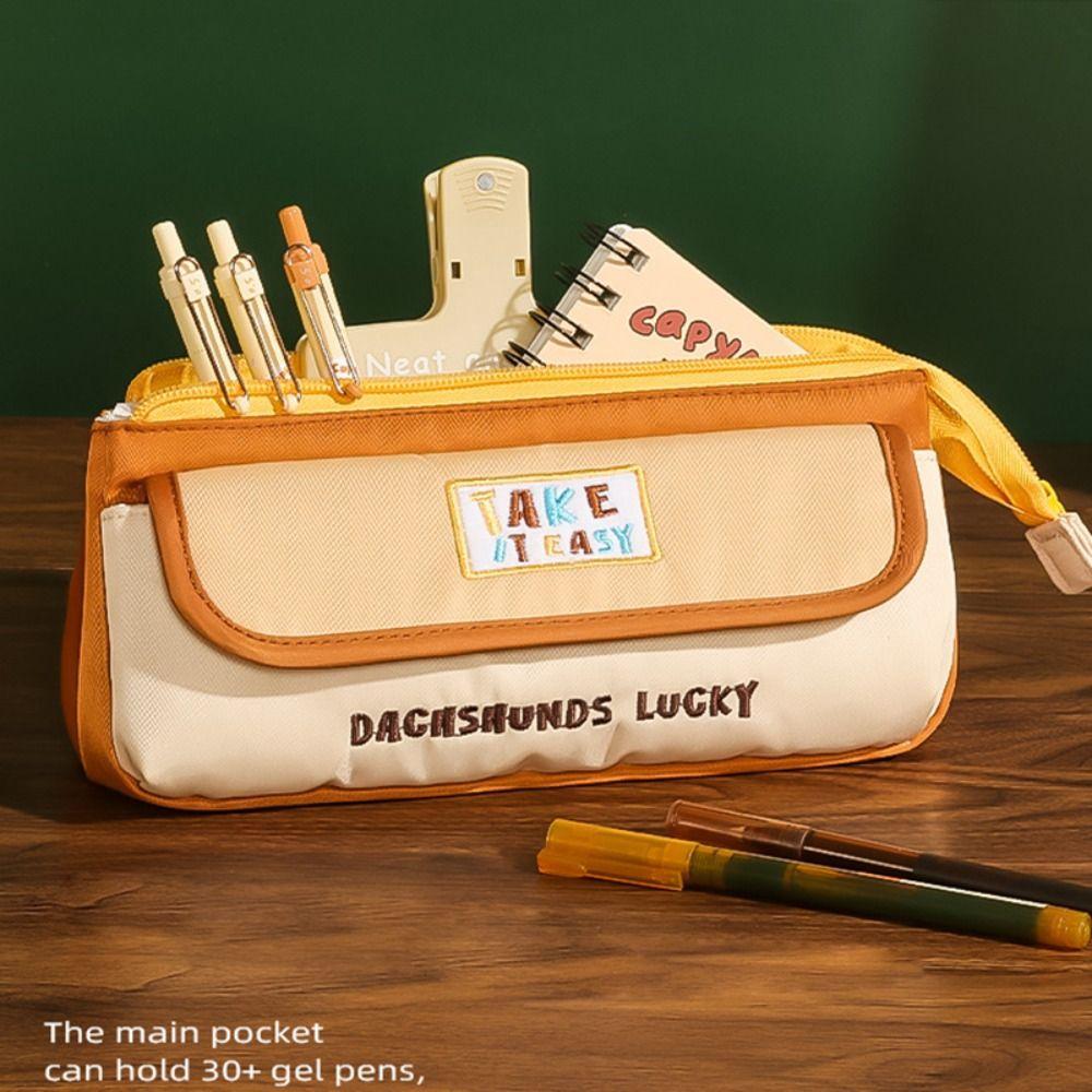 Color-blocking Pen Bag Large Capacity Stationery Bag Multi-functional Pencil Case  Students
