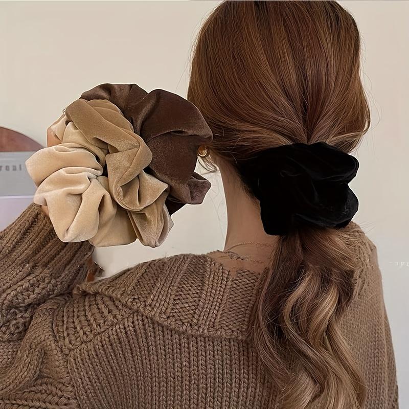 Large Velvet Hair Ring, Warm Color Fashion Large Intestine Ring, Autumn and Winter Hot Selling Hair Ring Solid Color Fabric Elastic Headband Hair