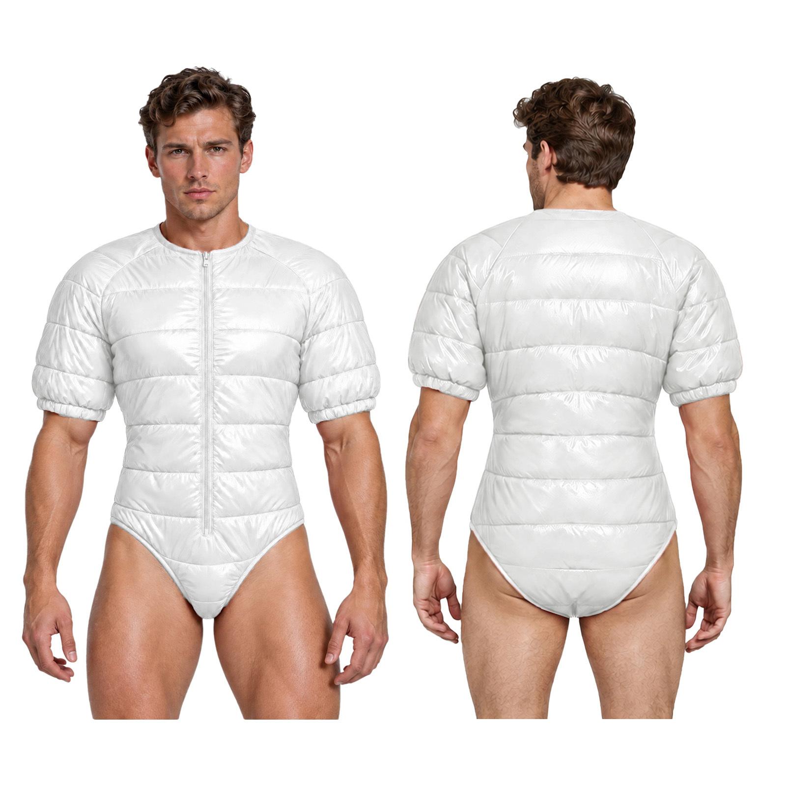 Gepolsterter wasserabweisender Body für Herren, kurzärmelig, Reißverschluss vorne, Rundhalsausschnitt, Leotard für Outdoor-Sport, Freizeit, tägliches Leben, Abenteuer L elfenbein