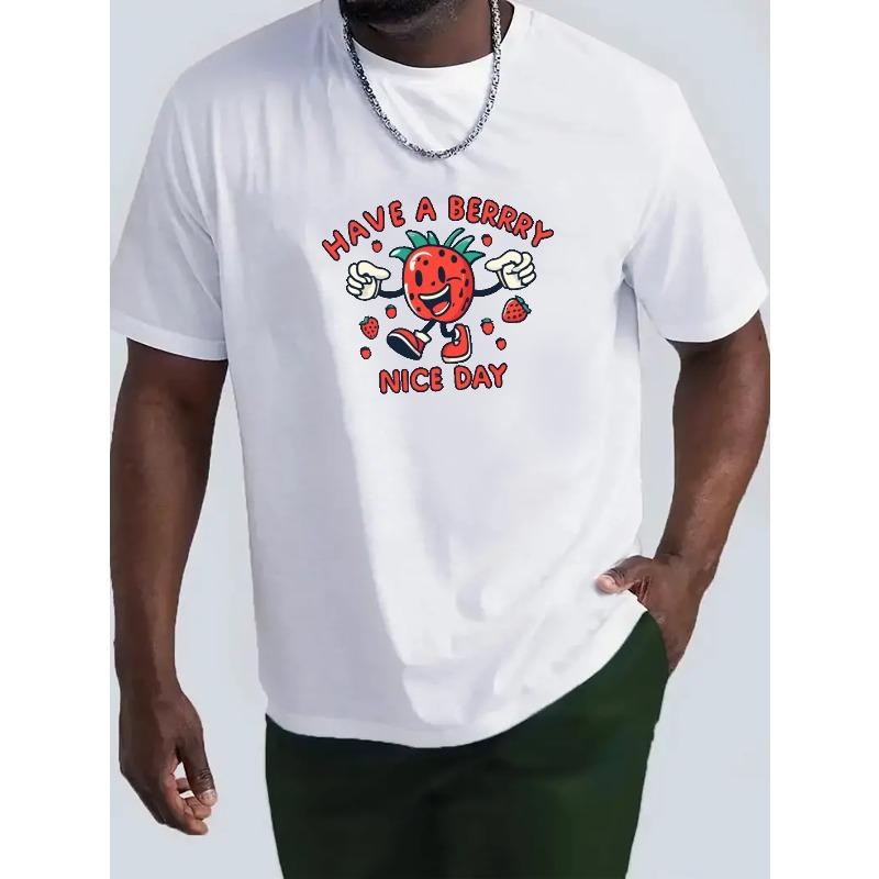 

Стильная мужская футболка с узором из клубники, европейский размер, повседневная, дышащая, с круглым вырезом, с коротким рукавом, топ для прогулок по городу, уличного отдыха, активного отдыха на природе S белый