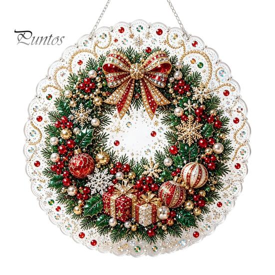 Layered 3D Holiday Decorations Christmas Faux Pearl Painting Suncatcher Kit, Cute Santa Snowman Tree Beaded Craft Kits for Adults Kids Ornament,
