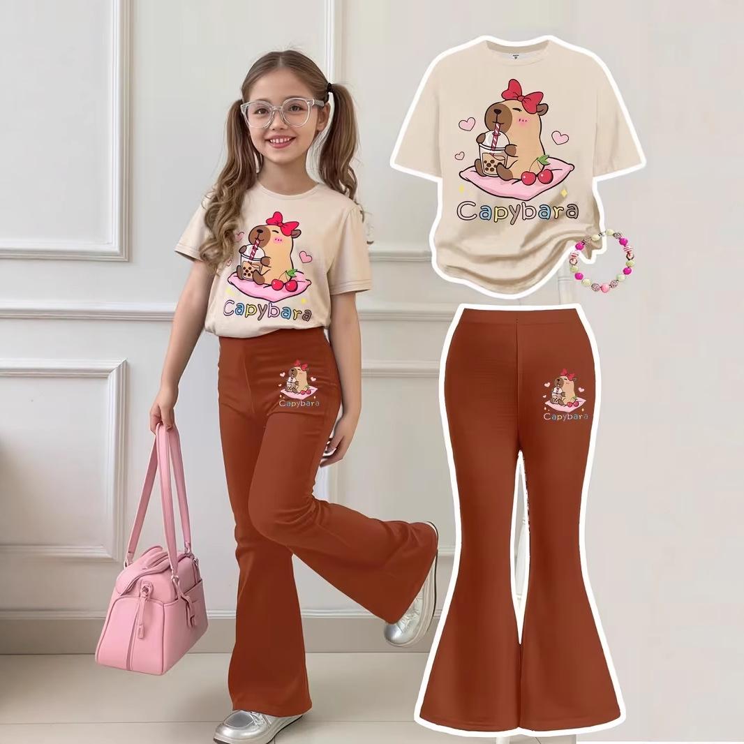

Wholesale Girls Short-sleeved Shorts Suit Spring, Summer and Autumn Fashionable Girls Going Out and Wearing Casual and Versatile 5-6Y золотий