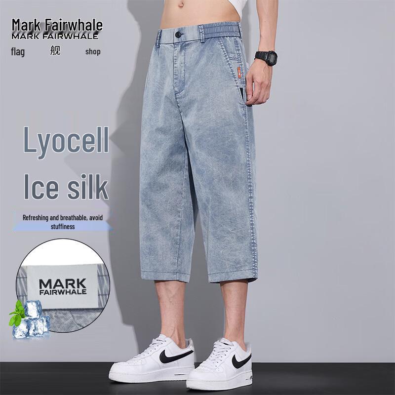MARK FAIRWHALE Men s Ice Silk Straight-Leg Denim Shorts 32