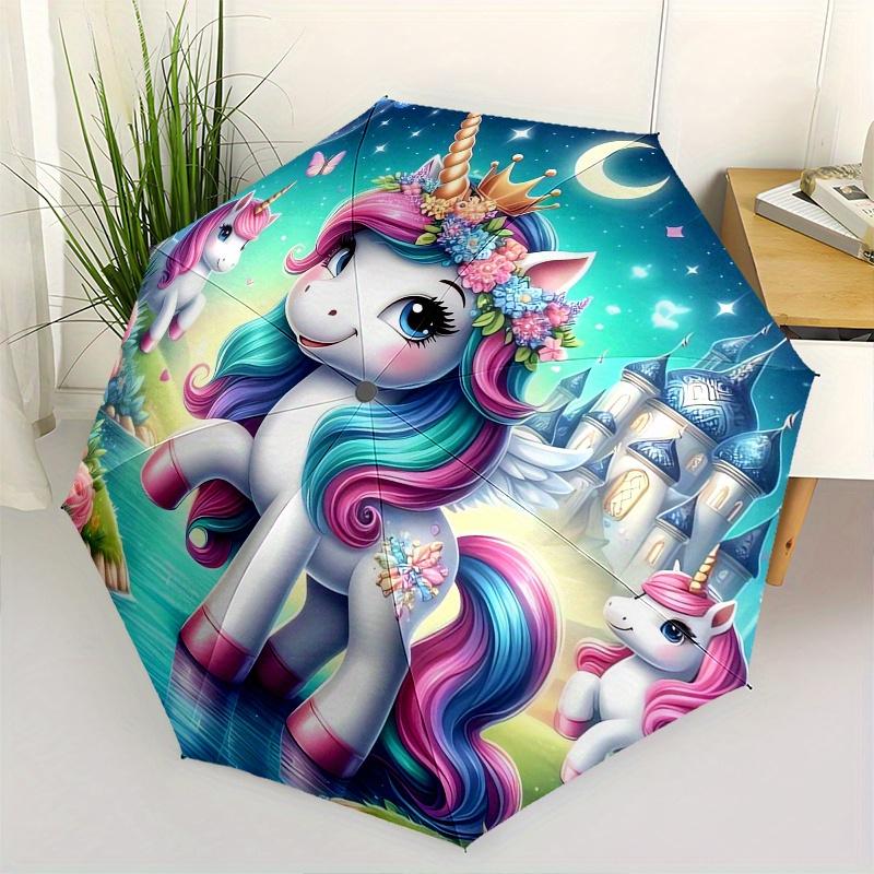 

Unicorn Fantasy Automatic Folding Umbrella 8 Ribs, Durable Iron Frame, Bright Color Pattern Compact Travel Umbrella, Suitable for Outdoor,
