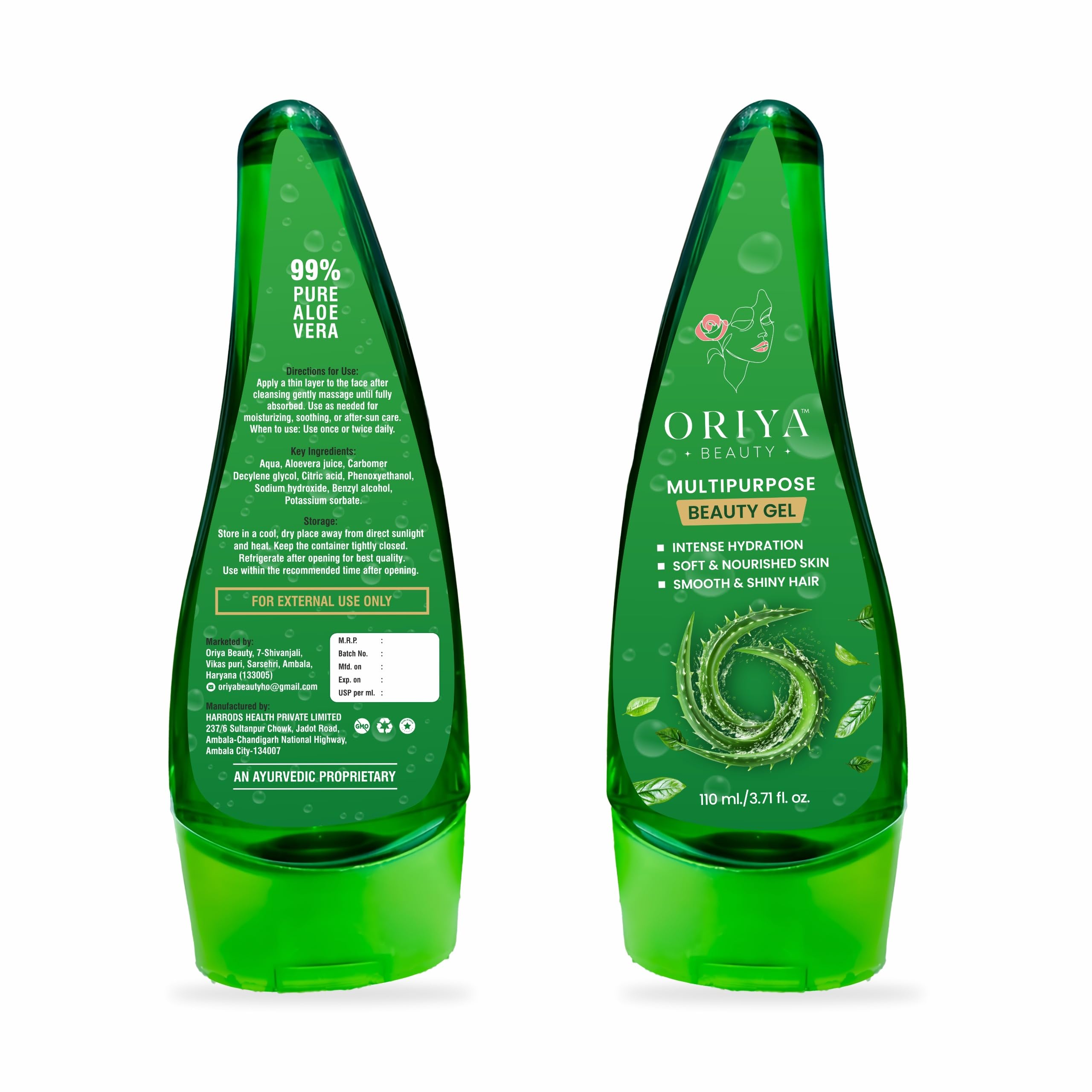 ORIYA Beauty 99% Pure Aloe Vera Gel for Face, Hair & Skin | Multipurpose Aloe Vera Moisturizer for Glowing Skin, Acne Care & Hair Nourishment | Hyd