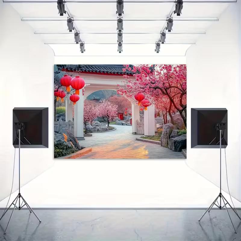 Red Lantern Spring 2D Backdrop, Chinese Style Party & Live Background Cloth