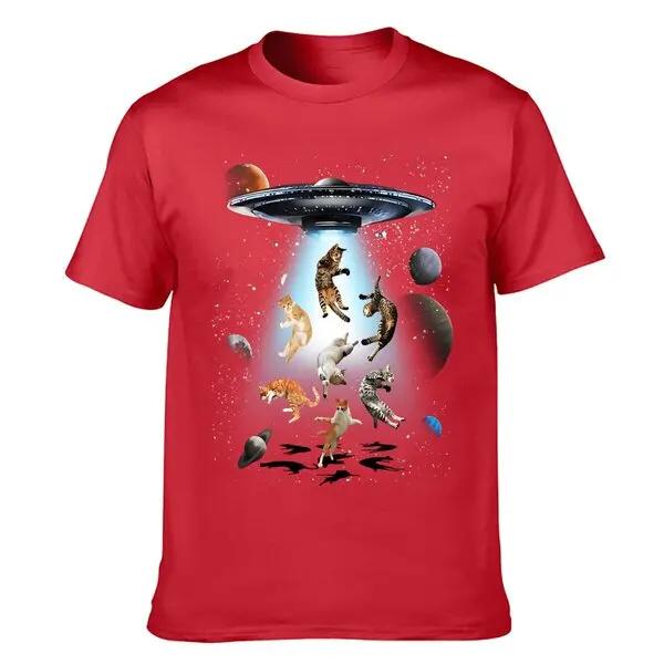 Cute Alien-Cat Space Lover Graphic Tee Y2k Top Novelty Gift Galaxy Cat Cats UFO Humor Funny Kitttyy Graphic Kitten Owner T-Shirt