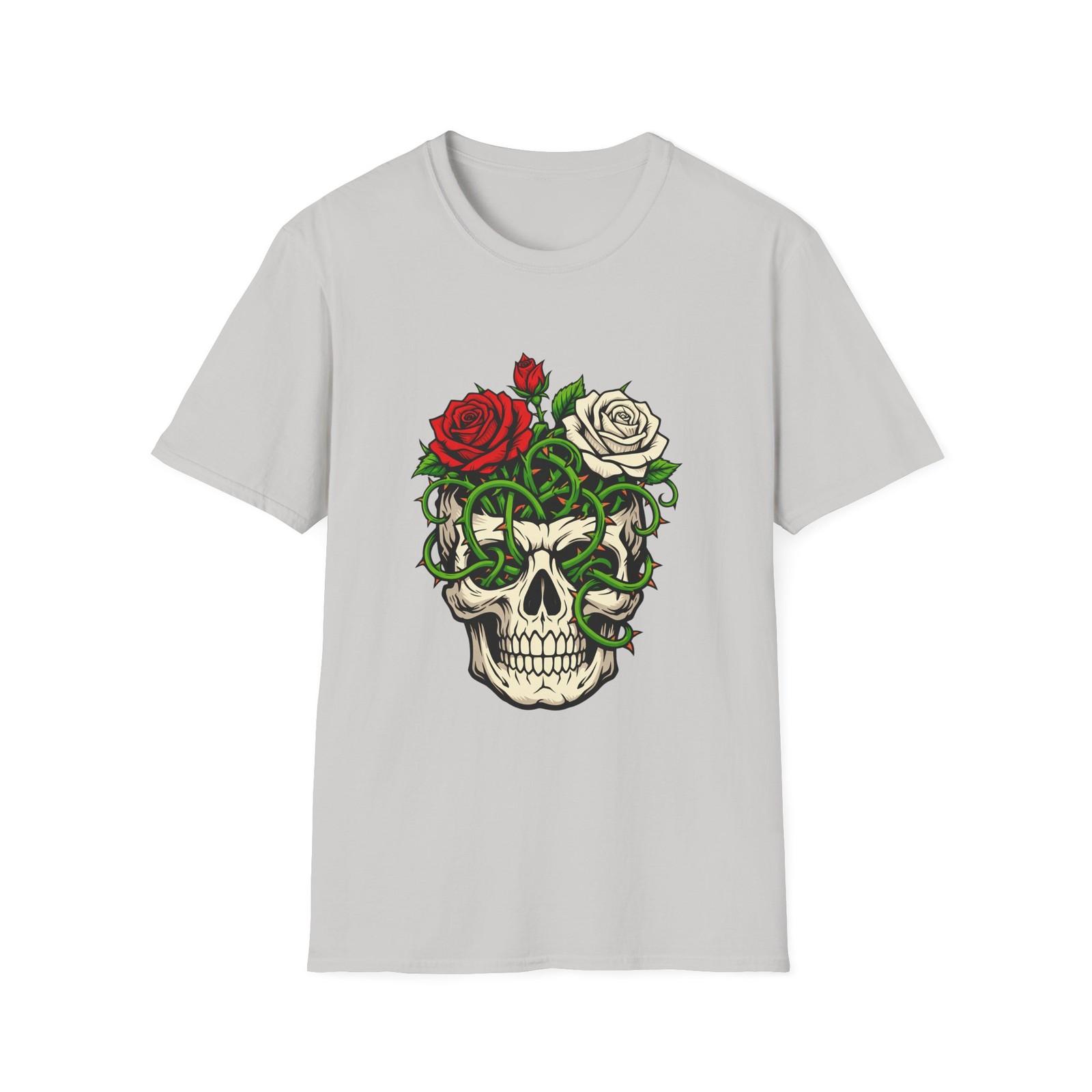 Unisex Softstyle T-Shirt Skull Roses Thorns Vines Gothic Floral Tattoo Horror S