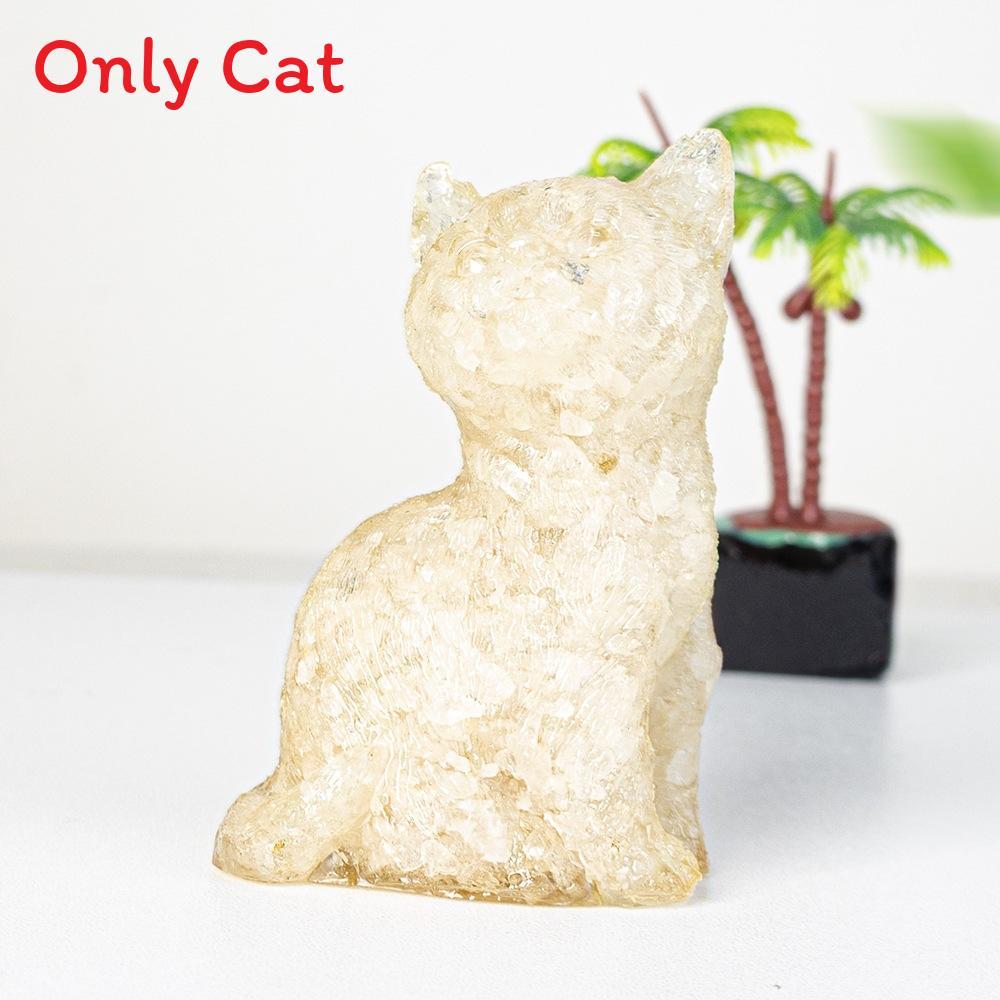 Crystal Cat Resin Decor With Fortune Symbol For Office Desk Enhancements