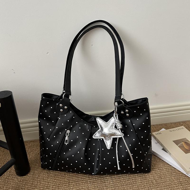 Vintage Pu Tote Bag Casual Students Purse 2026 New Large Capacity Shoulder Bag Polka Dot Zipper Commuting Handbag For Women