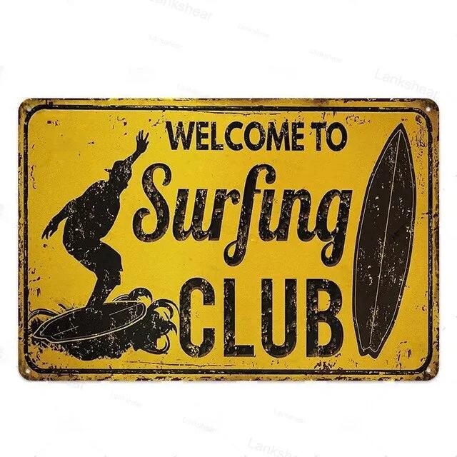 Vintage Surfing Beach Metal Sign  Waves Summer Wall Art Poster  Coastal Decor for Bar Porch Surfing Club  Retro Tin Sign for Hom