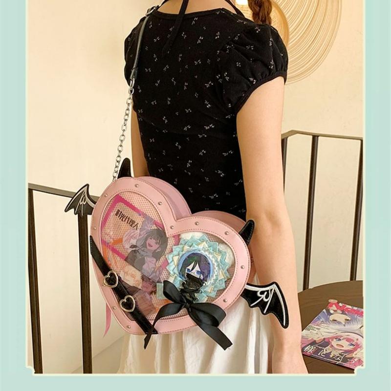 Ulzzang Ita-Tasche für Mädchen Liebesherz-Design Dämonen-Itabag Damen Neu Transparente Umhängetaschen Mädchen JK-Uniform Umhängetasche