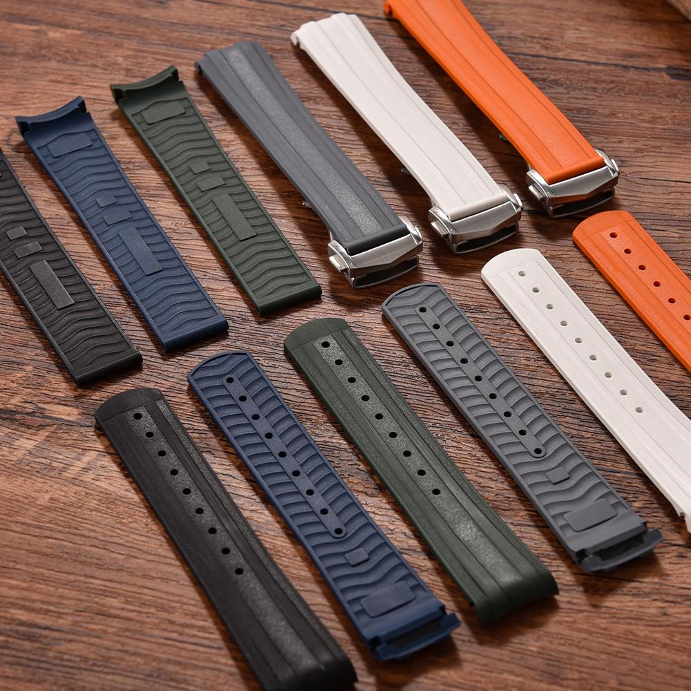 20mm New Soft FKM Fluorous Rubber Curved End For Omega Strap For Seamaster 300 Diving Belt Fold Buckle Replacement Watch Band