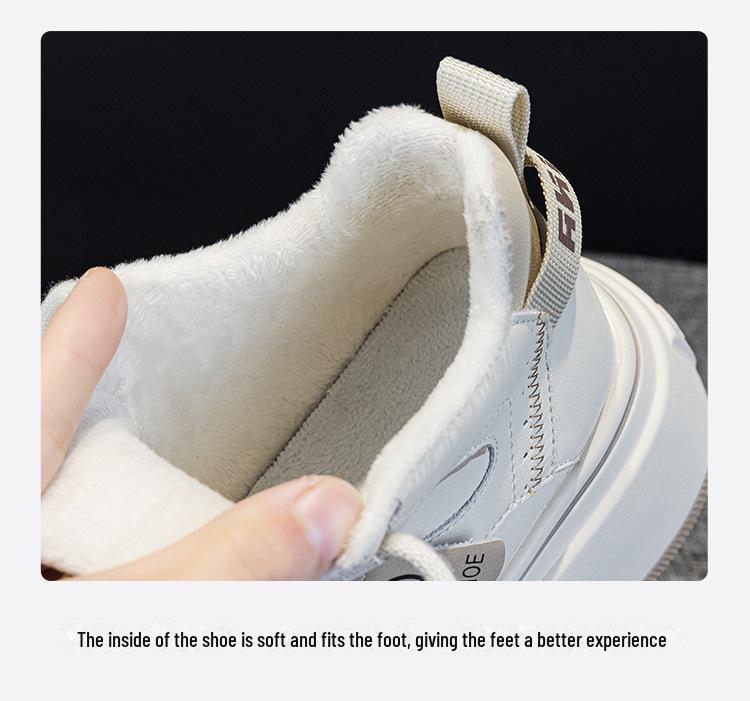 Women's Genuine Leather Velvet Platform Sneakers - Warm, Thick-Soled, Casual High-Tops for Spring 2025.