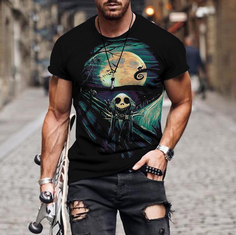 Summer Casual Short Sleeve Horror Skull Column 3D Digital Printing Short Sleeve S