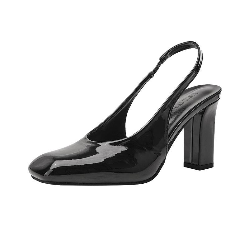 

P home весна и лето новые лакированные туфли из квадратной кожи на толстом каблуке с высоким каблуком пустые босоножки с сумкой на голове французские одинарные туфли женские красные свадебные туфли 34