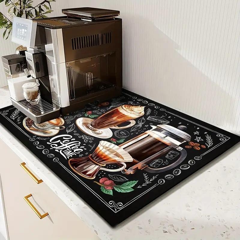 Creative Pattern Printed Coffee Machine Mat Desktop Drainage Pads Kitchen Countertop Quick Water Absorbing Utensil Drain Pad Washable Mats 1pcs