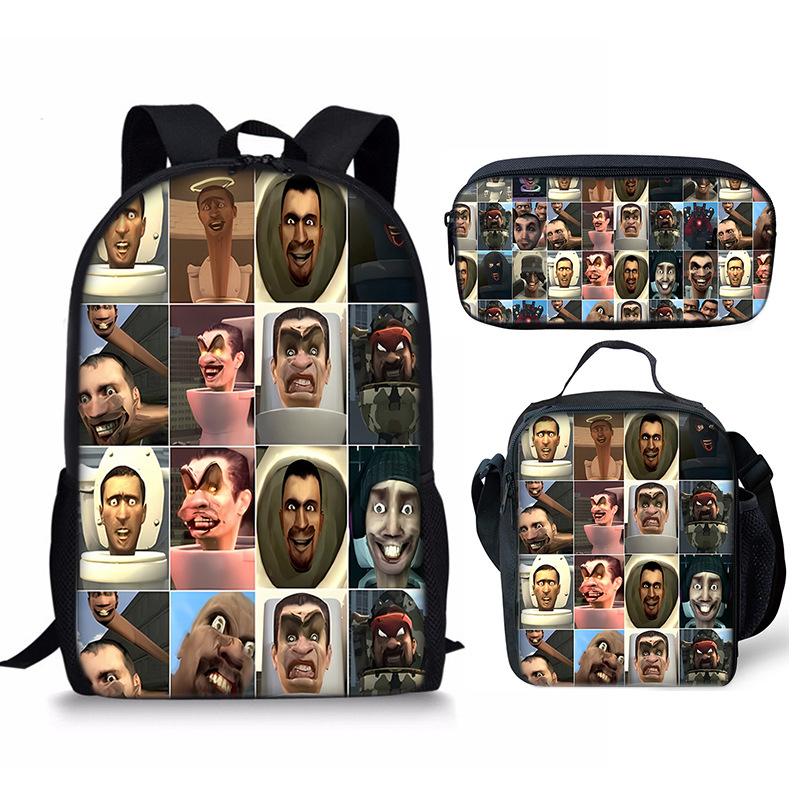 Classic Popular Novelty skibidi Toilet Man 3D Print 3pcs/Set Student School Bags Laptop Daypack Backpack Lunch bag Pencil Case