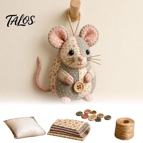 Table Decoration Plush Mouse Patchwork DIY Sewing Kit, Handmade Craft Set with Floral Fabric, Stuffing & Kit Buttons, Cute Stuffed Ornament