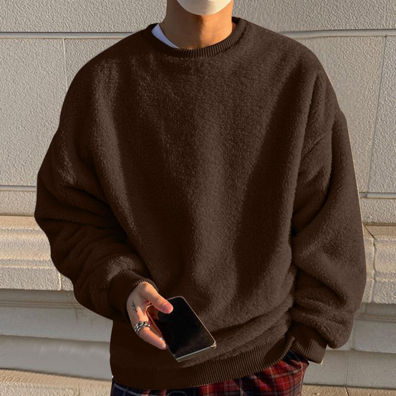 

Толстовки для мужчин с длинным рукавом из флиса, повседневные, пушистые, с круглым вырезом, теплые, зимние XXXL кофейный