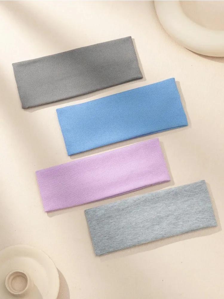 4pcs/Set Fashion Wide Solid Color HairBands Soft Elastic Headband Women Girl Knitted Makeup Running Sports Yoga Hair Accessories