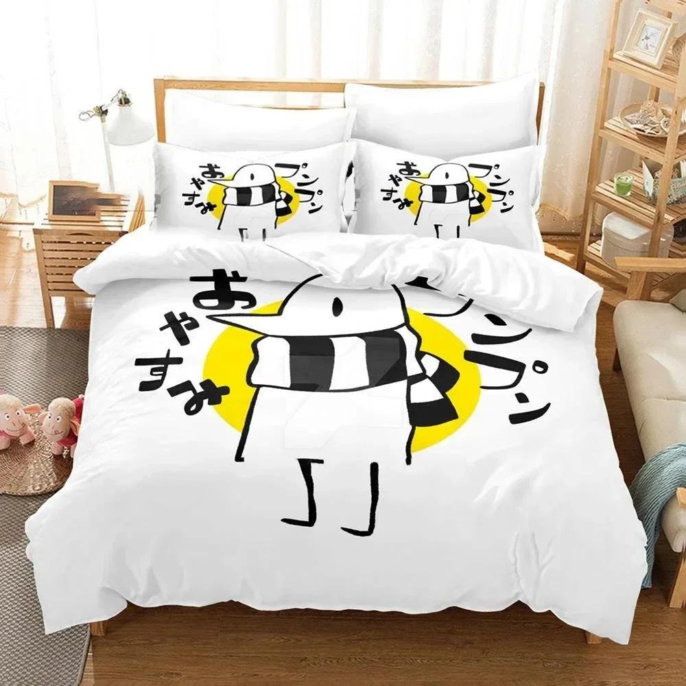Set de lenjerie de pat imprimat 3D Punpun Oyasumi Goodnight Husa de pilotă Față de pernă Set de lenjerie de pat Cearșaf Lenjerie de pat Husa de plapumă Dimensiuni Full Queen King