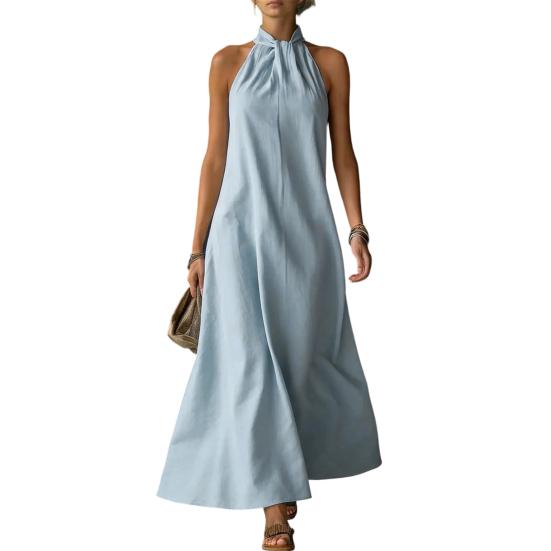 

Summer Maxi Dress for Women Sleeveless Halter A-line Long Dress Casual Flowy Beach Vacation Sundress XXXL