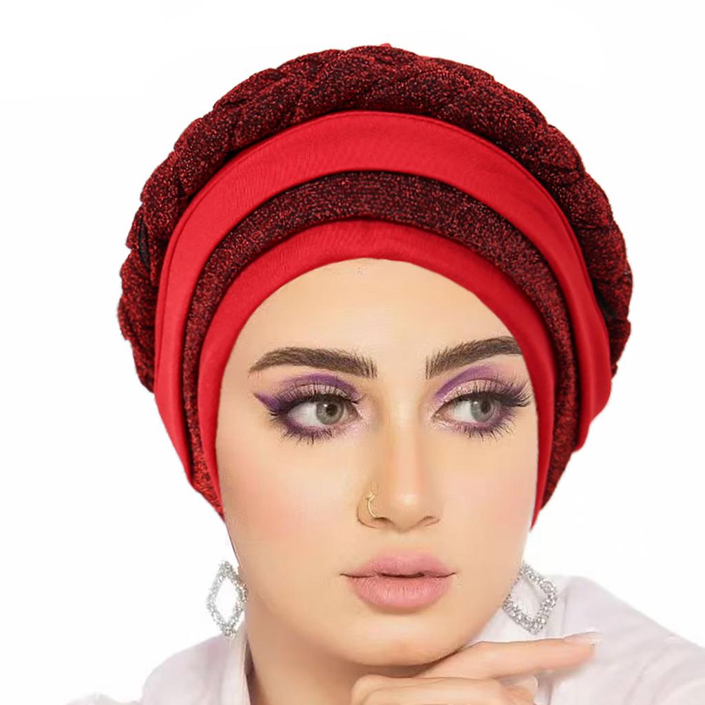 Glitter Pleated Turban Cap for Women Head Wraps Muslim Headscarf Hat Turbante Mujer African Headpiece