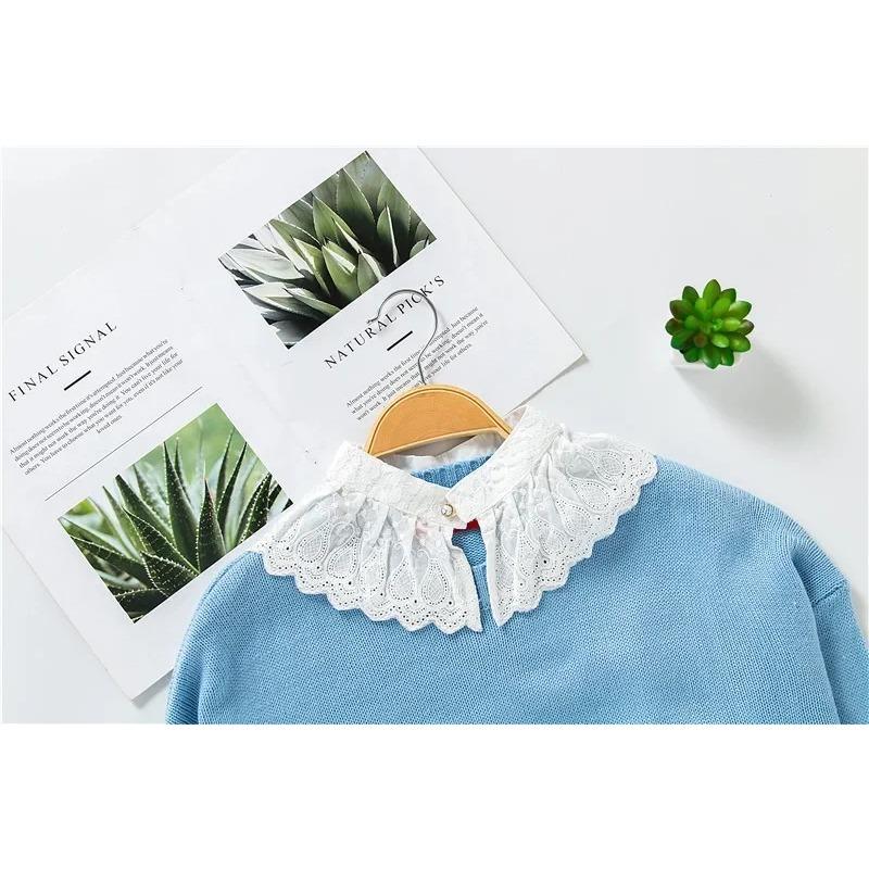 Women's Lapel Fake Collar Lace White Hollow False Collar Ladies Lapel Shirt Blouse Detachable Collar for Sweater Female Decor