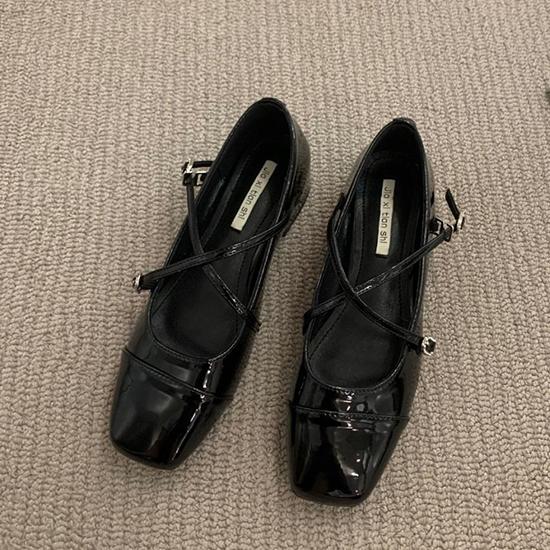 

Туфли Мэри Джейн на высоком каблуке с перекрестными ремешками и пряжками для женщин, летний французский стиль, девичий стиль, грубые одинарные туфли 35 чёрный