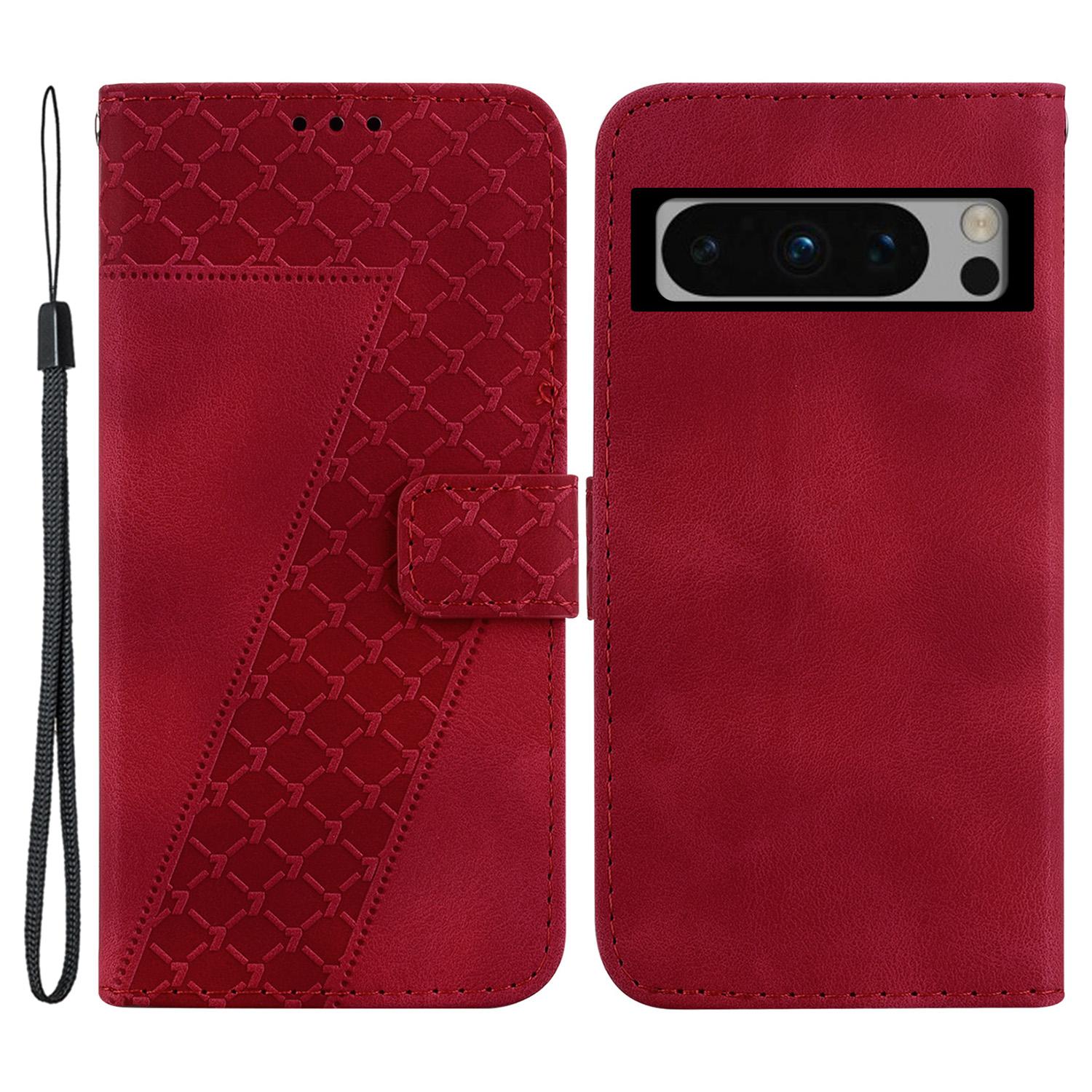 

For Google Pixel 8 Pro 7-Shape Imprinted Smartphone Case Folding Stand Leather Wallet Cover Red