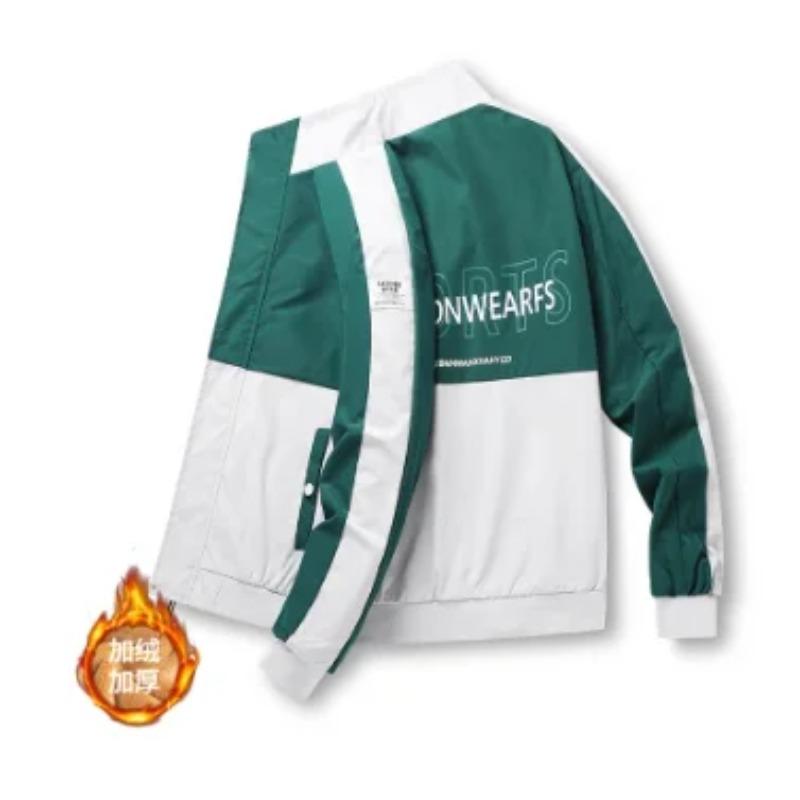 Men's Casual Sport Jacket Spring Autumn New Style Korean Version Leisure Color Blocking Fleece-lined Thickened Trendy Outerwear