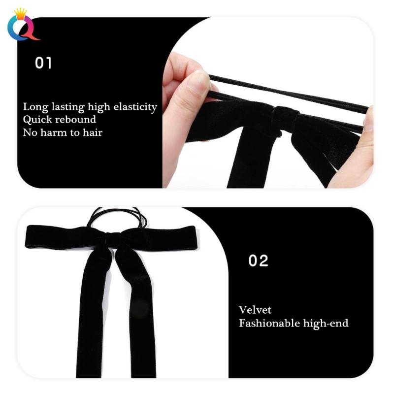 Elegant Skinny Hair Bows with Long Tassels Tails Ribbon Hair Scrunchie for Women and Girls for Fall Winter Outfits
