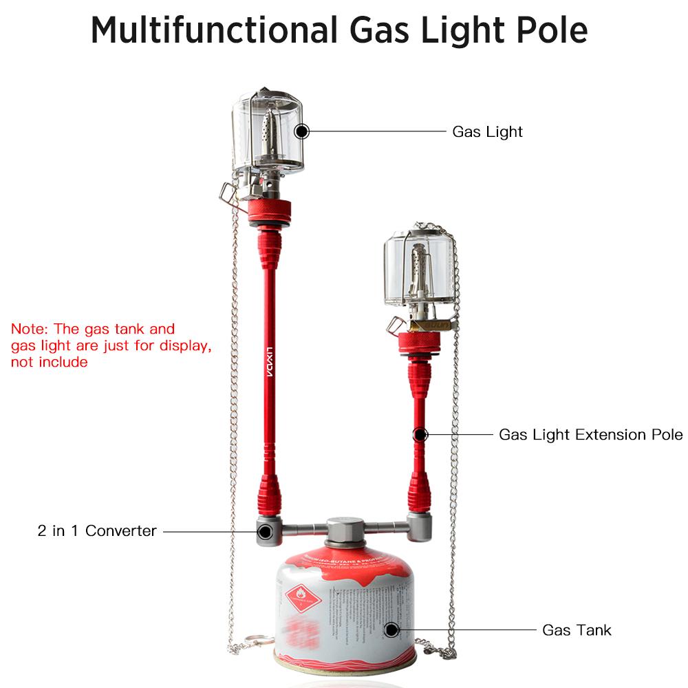 Lixada Outdoor Camping Gas Light Extension Pole Aluminum Alloy Extension Rod for Outdoor Camping
