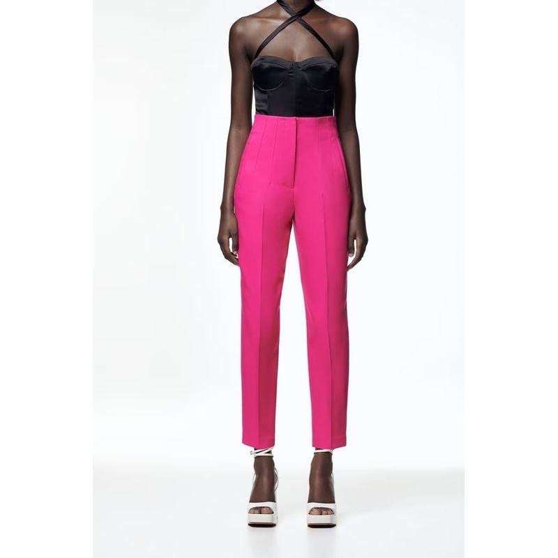 Fashion Commuter Front Pleated Ankle-High Waist Casual Pants