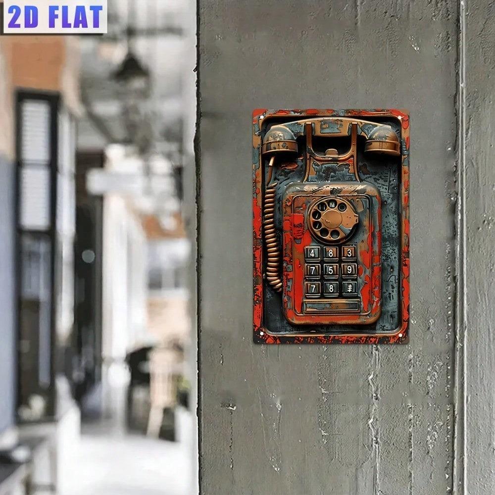 Vintage Metal Wall Sign Retro Telephone Poster for Bar Cafe 20x30 Cm Rusty Look
