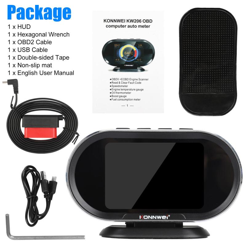 Kw206 2 In 1 Car Fault Scanner Obd2 Gps Digital Speedometer Hud Head Up Display Alarm Diagnostic