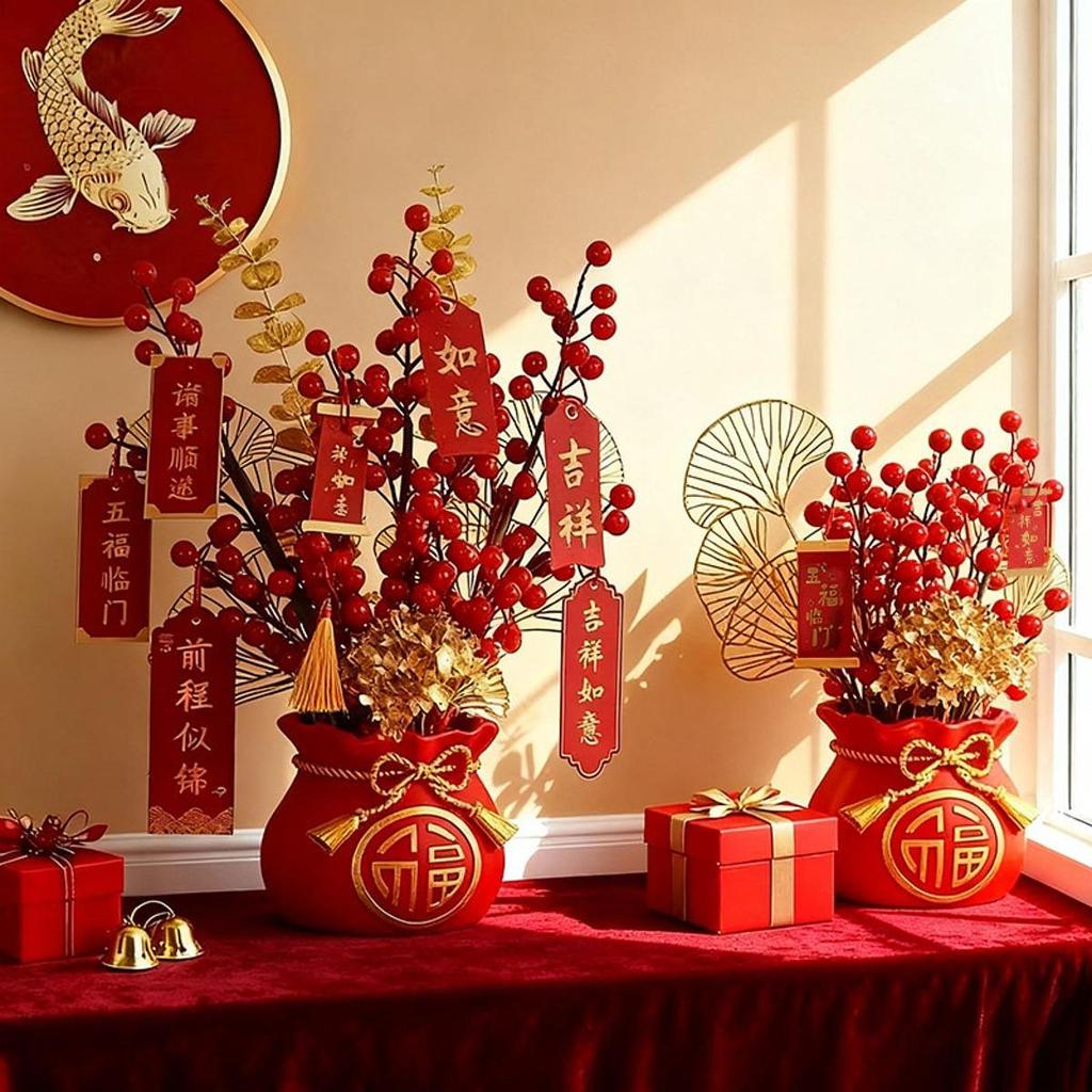 Artificial Bonsai Lucky Bag Fortune Fruit Ornaments Moving Gifts For Living Room Decoration Opening Gifts New Year Decoration