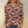 Women's Fashionable Casual Three-Quarter Sleeve Christmas Print Round Neck Top