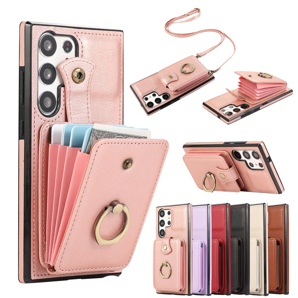 Custodia Borsa a Tracolla con Porta Carte per Samsung Galaxy S26 Ultra S25 FE S24 S23 Plus A07 A17 A26 A16 con Supporto ad Anello per Dita