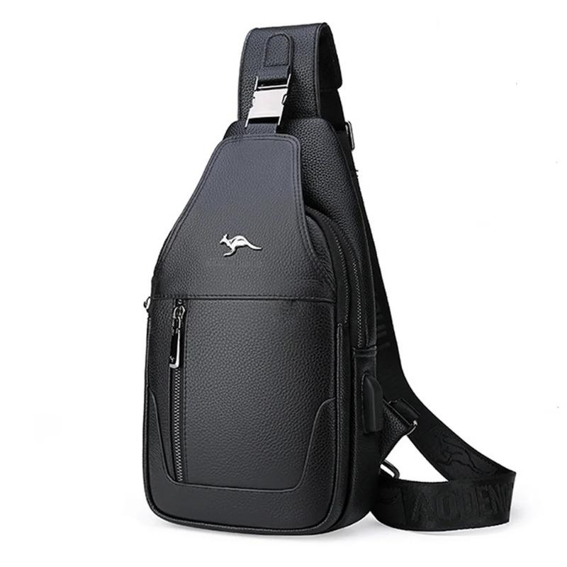 

Новая мужская кожаная нагрудная сумка, сумка через плечо, кожаная сумка на плечо, модная повседневная сумка, маленький рюкзак 18x3x33cm чёрный