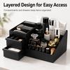 Desktop Makeup Organizer with Drawers Black PP Cosmetic Storage Box Lipstick Holder for Bathroom Vanity