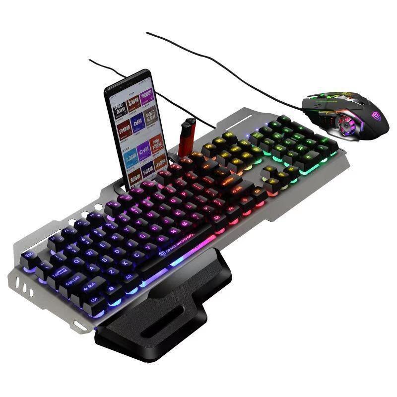 Mechanical Feel Gaming Keyboard & Mouse Set with Luminous Floating Keycaps, Metal Wired USB - Hot Sale