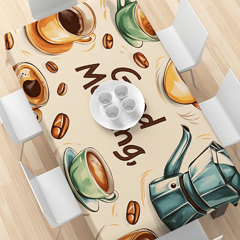 1pc Coffee Theme Tablecloth, Creating a Warm Morning Atmosphere, Polyester Printed Rectangular TableclothXY