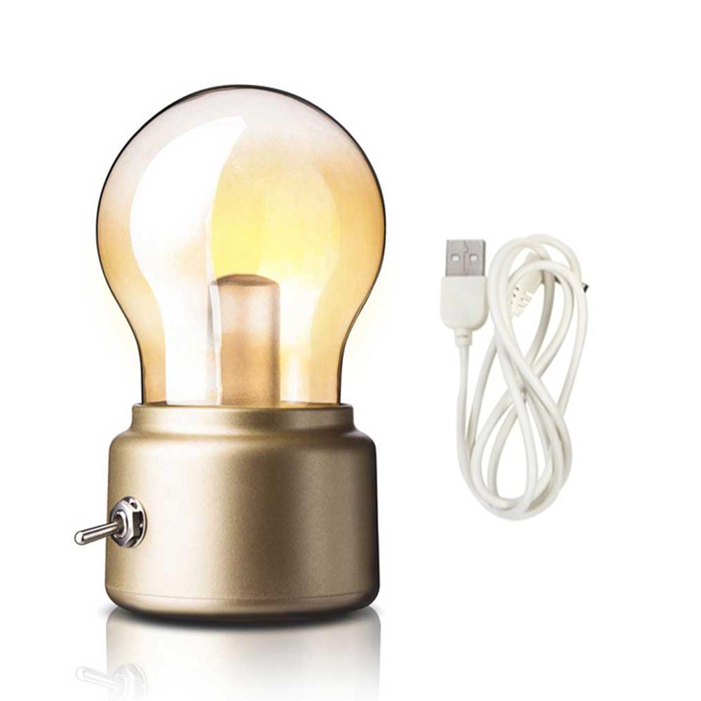 USB Rechargeable Bulb Lights Vintage Retro Gold Cordless Desk Lamp for New Year Holiday Home Study Room Decoration Night Lights