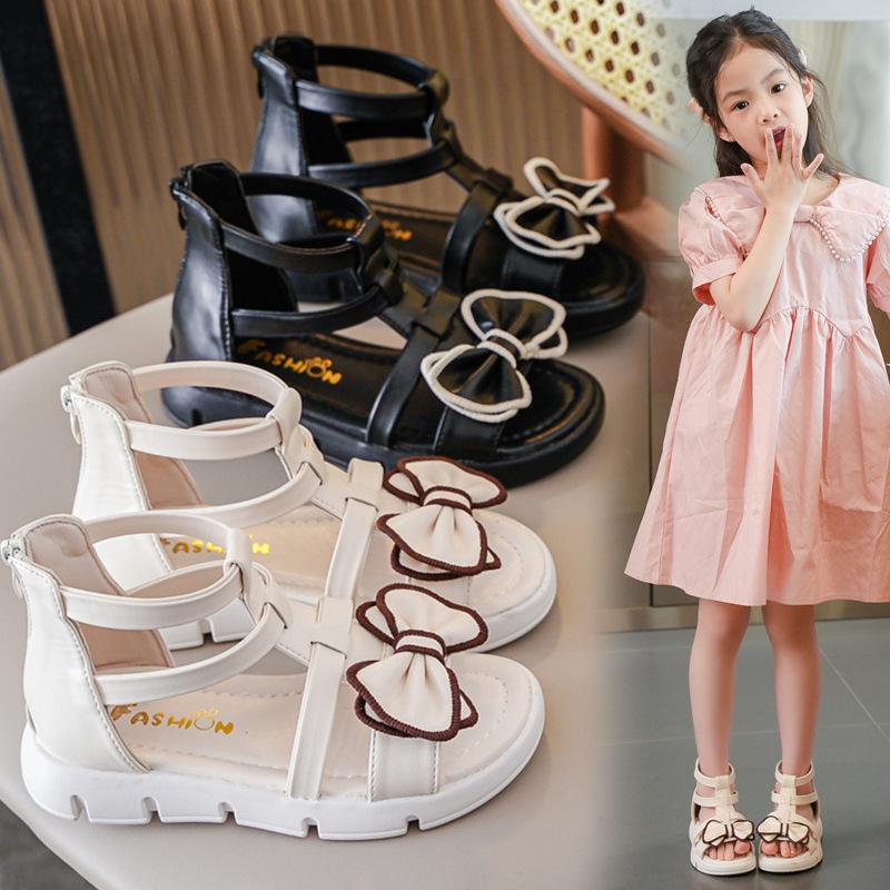 Kids Sandals Sweet Bow High-top Girls Roman Shoes with Back Zipper 2025 Summer New Children Beach Shoes Princess Style Ins Trend